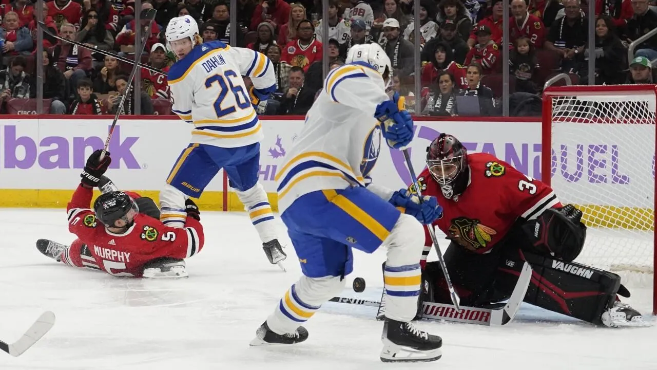 The Buffalo Sabres look to score on the Chicago Blackhawks.