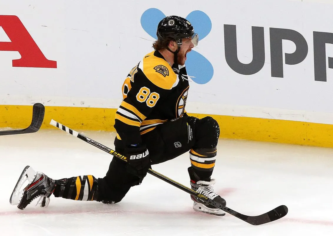 David Pastrnak of the Boston Bruins celebrating a goal