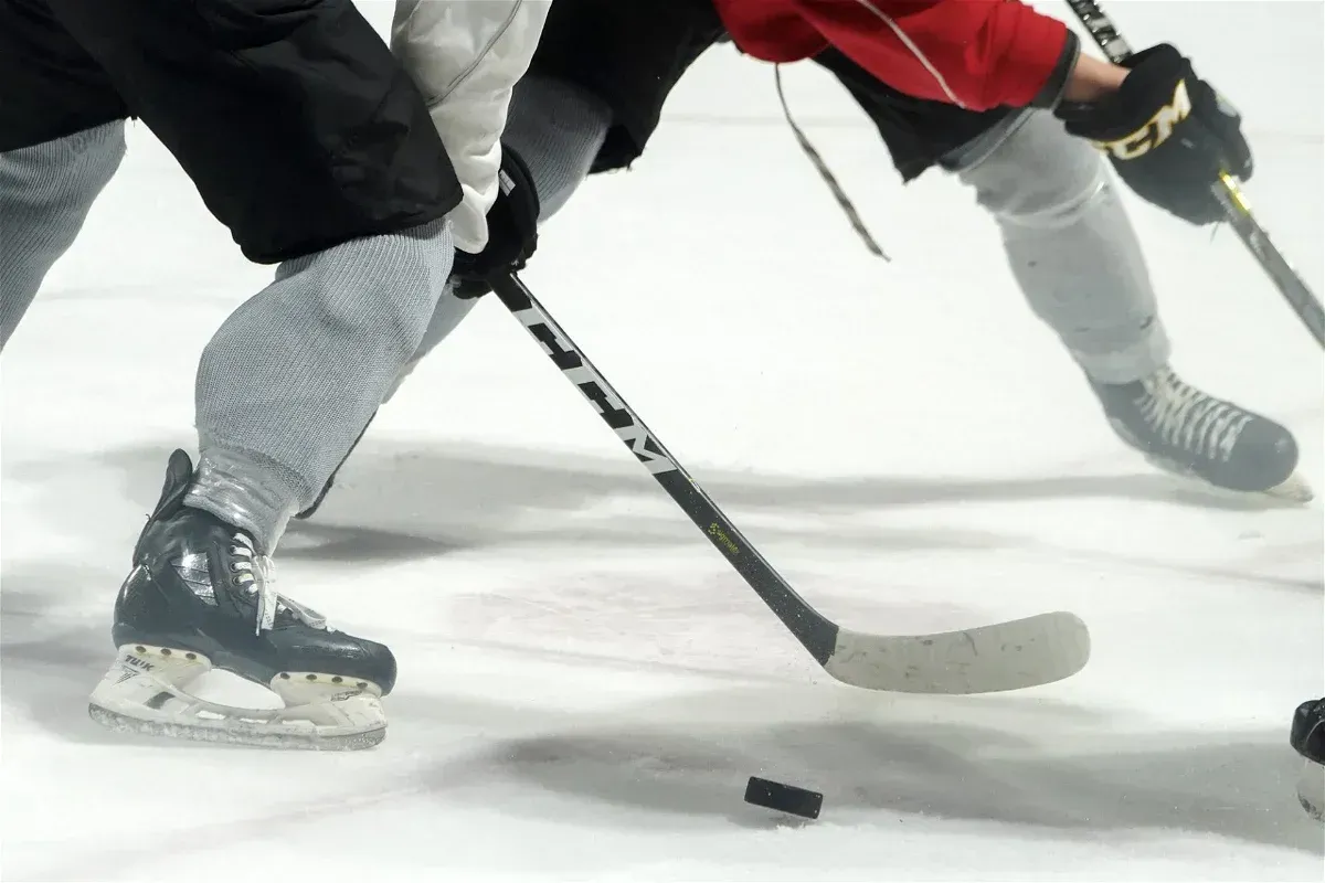 Hockey players during a game.