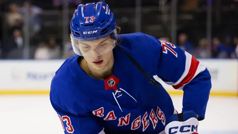 Matt Rempe of the New York Rangers on the ice.