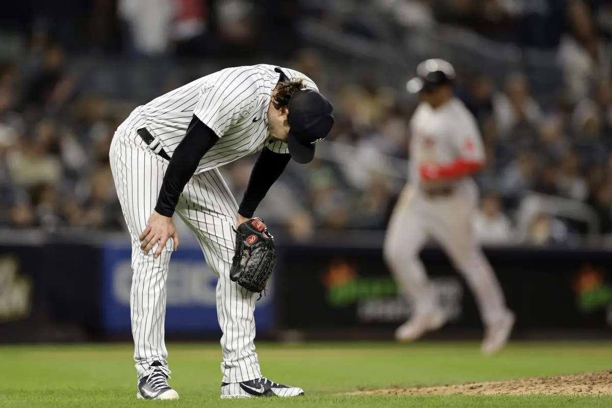 New York Yankees pitcher Gerrit Cole injured after throwing a pitch.