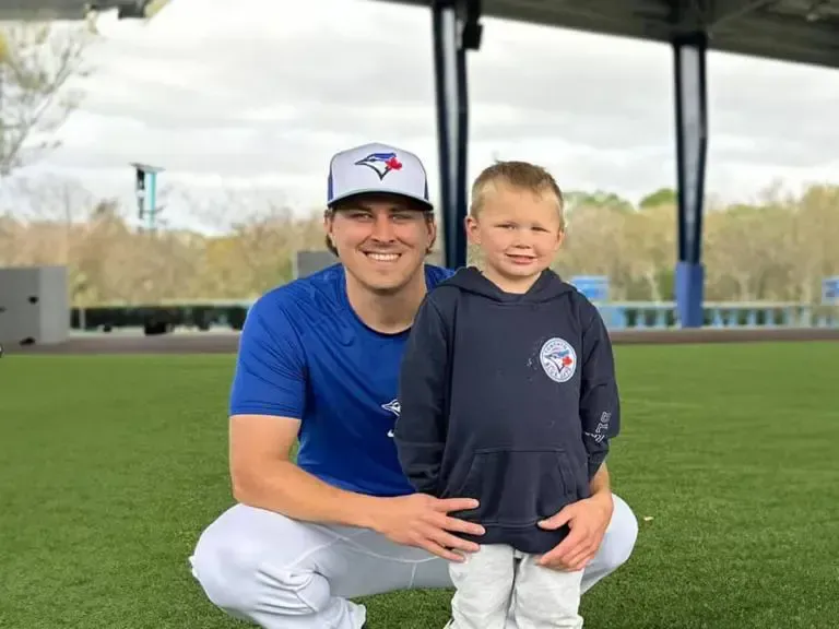 Erik Swanson and son Tobi at Spring Training