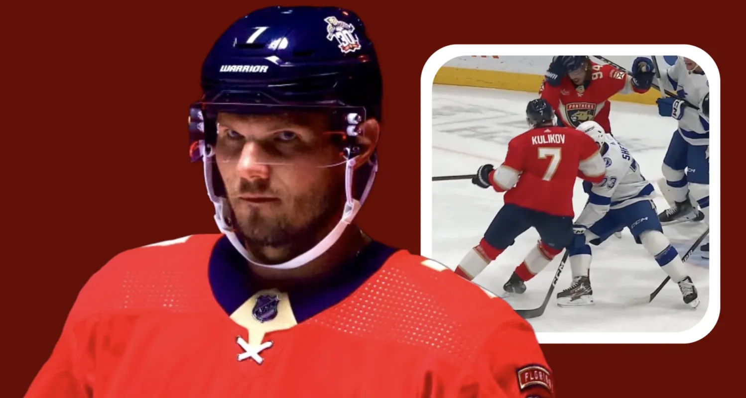 Florida Panthers defenseman Dmitri Kulikov hitting a Tampa Bay Lightning player in the head