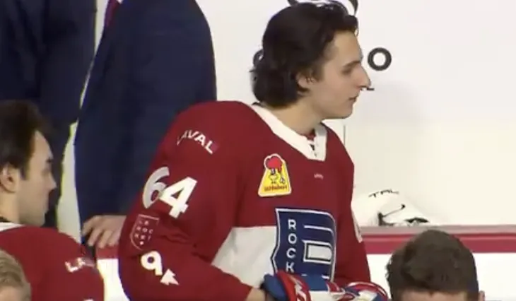 David Reinbacher à son premier entrainement avec le Rocket du Laval, ce matin.