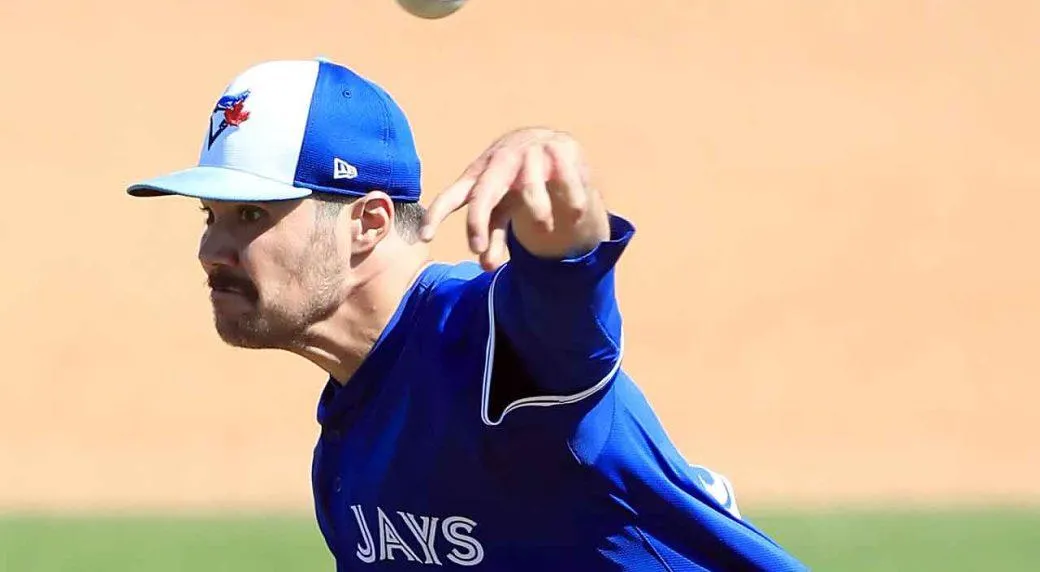 Brendon little Pitching for the Blue Jays