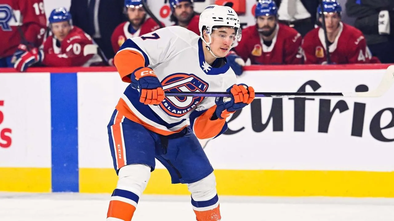 New York Islanders prospect Ruslan Iskhakov playing in the AHL for the Bridgeport Islanders.