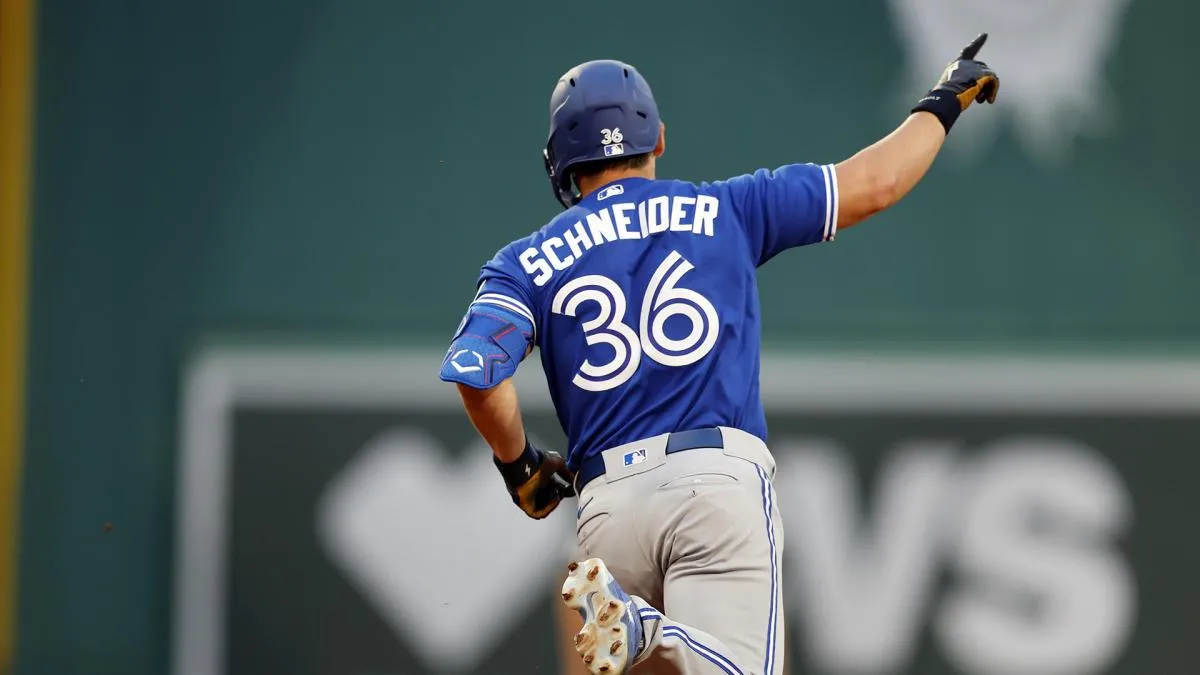 Davis Schneider celebrating a homerun #bluejays #mlb