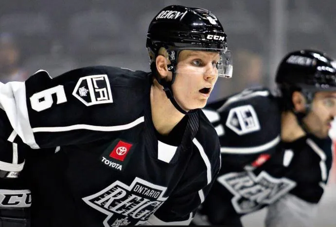 Defenseman Kim Nousiainen in action with the Ontario Reign in the AHL.