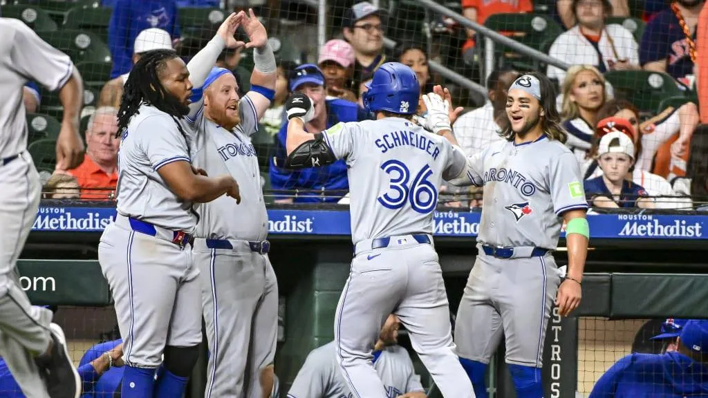 Schneider celebrates home run #bluejays #mlb