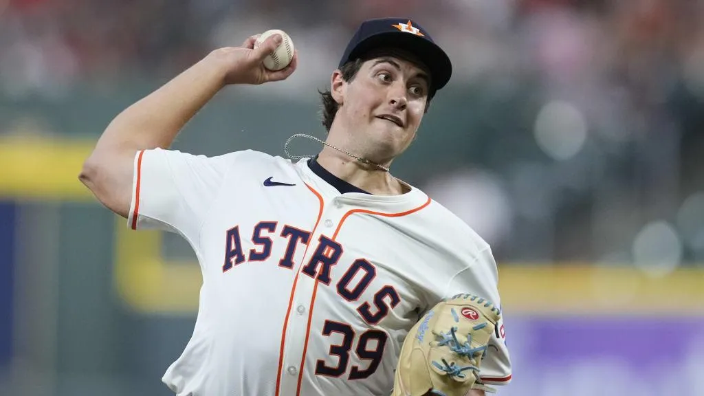 Jake Bloss pitching for the Houston Astros