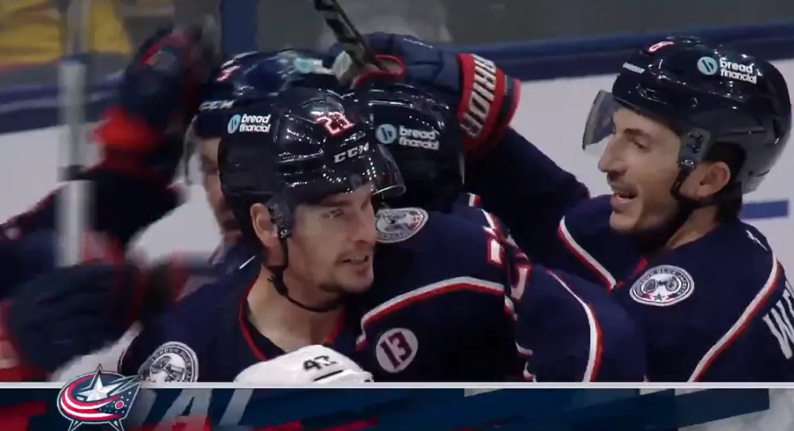 Sean Monahan scores an emotional goal in honour of Johnny Gaudreau.