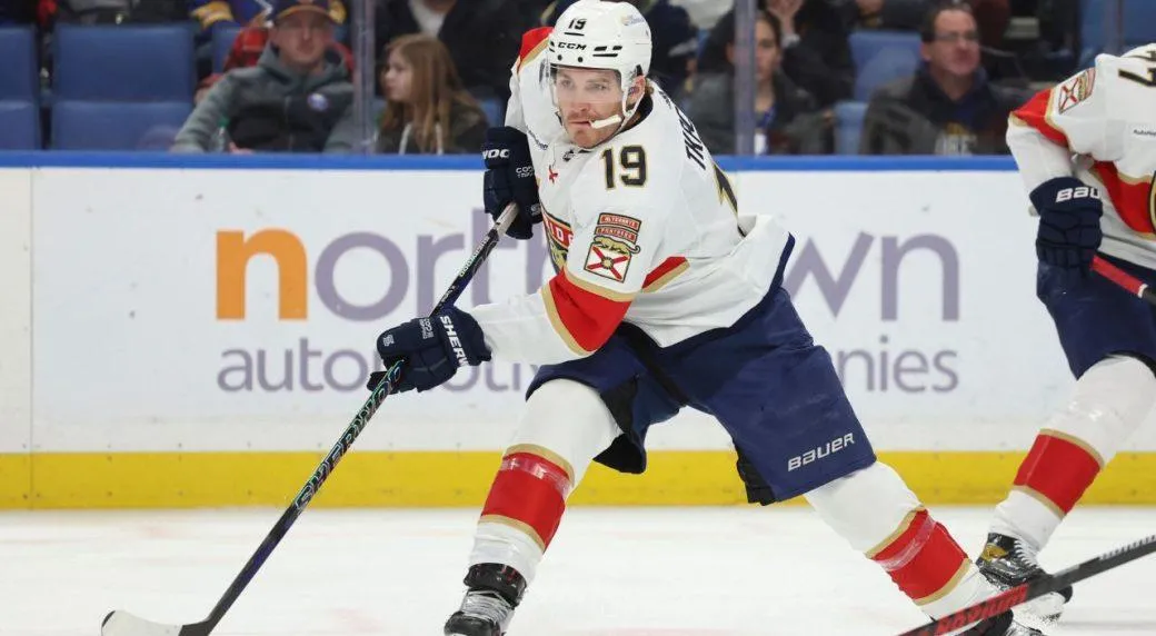 Florida Panthers forward Matthew Tkachuk playing in an away game against the Buffalo Sabres at Key Bank Center.