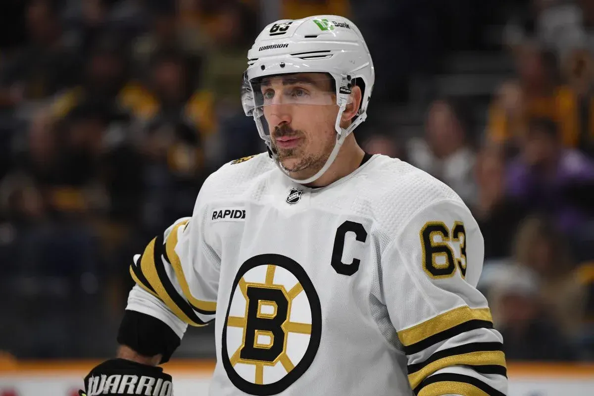 Brad Marchand mid-game for the Boston Bruins