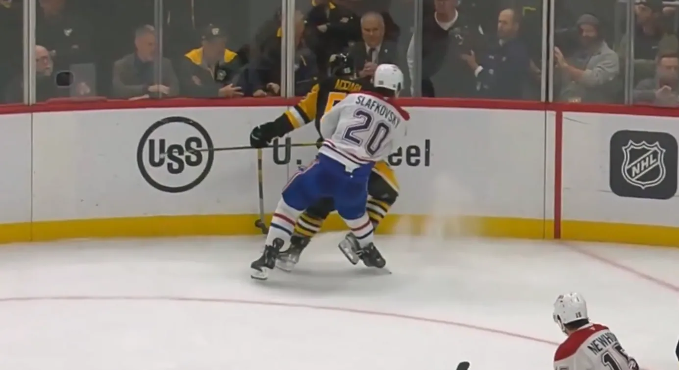 Pittsburgh's Noel Acciari hits Montreal Juraj Slafkovsky
