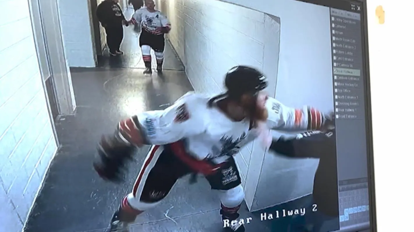 Justin Pender, a hockey player from Newfoundland and Labrador, gets into it with a fan who was taunting him
