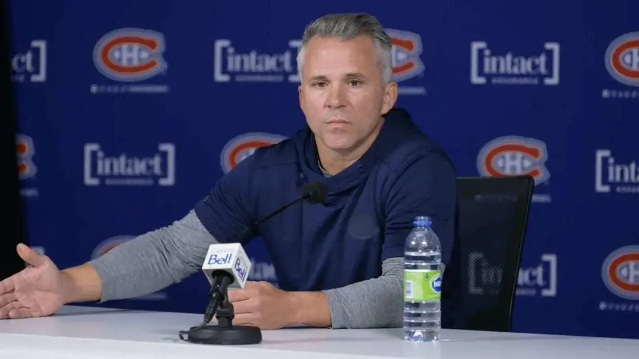 Montreal Canadiens head coach Martin St-Louis in a press conference