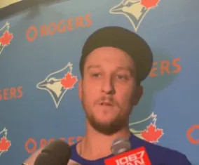 Blue Jays pitcher Jeff Hoffman speaks after blowing a kiss to the Orioles dugout #bluejays #mlb