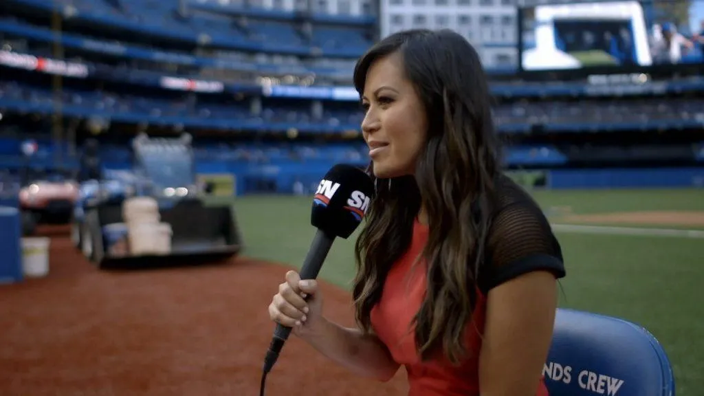 Blue Jays on-field reporter Hazel Mae announce starting pitcher matchup for Blue Jays vs Dodgers #bluejays #mlb