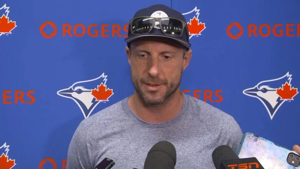 Blue Jays pitcher Max Scherzer speaks to the media about his thumb injury #bluejays #mlb