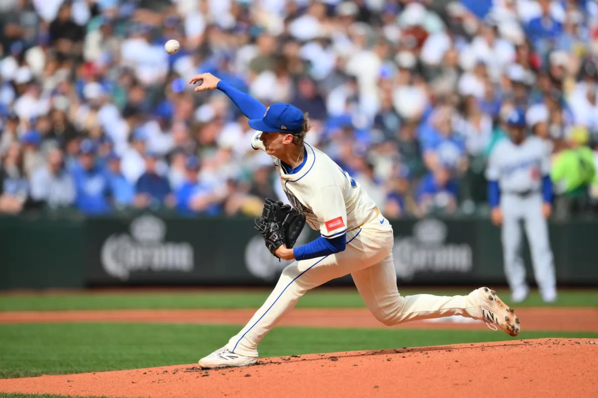 Seattle Mariners starting pitcher Bryce Miller (50) pitches to the Los Angeles Dodgers during the second inning at T-Mobile Park. Mandatory