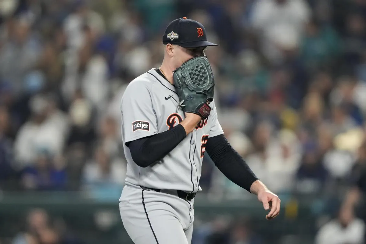 Detroit Tigers starting pitcher Tarik Skubal (29) walks off the field after the first inning against the Seattle Mariners during game five of the ALDS round for the 2025 MLB playoffs at T-Mobile Park