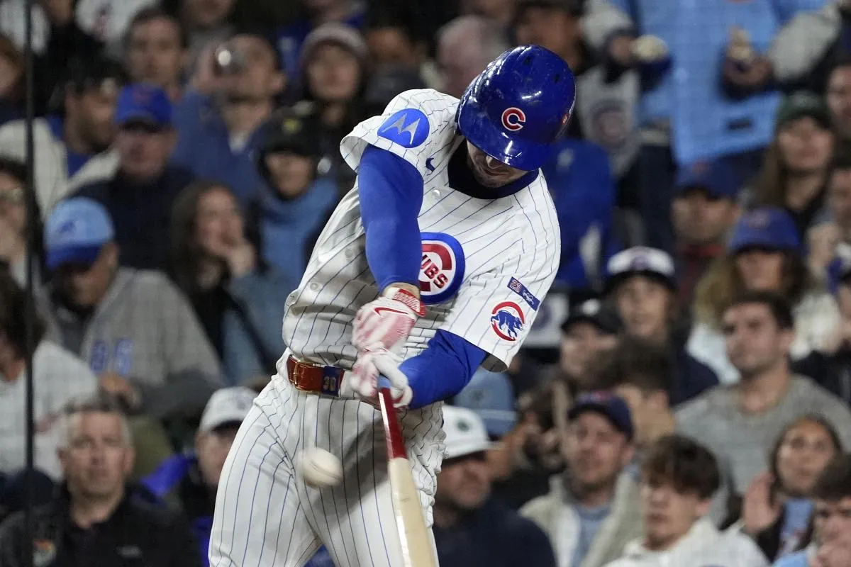Chicago Cubs right fielder Kyle Tucker (30) hits a home run against the Milwaukee Brewers during the seventh inning for game four of the NLDS round for the 2025 MLB playoffs at Wrigley Field.