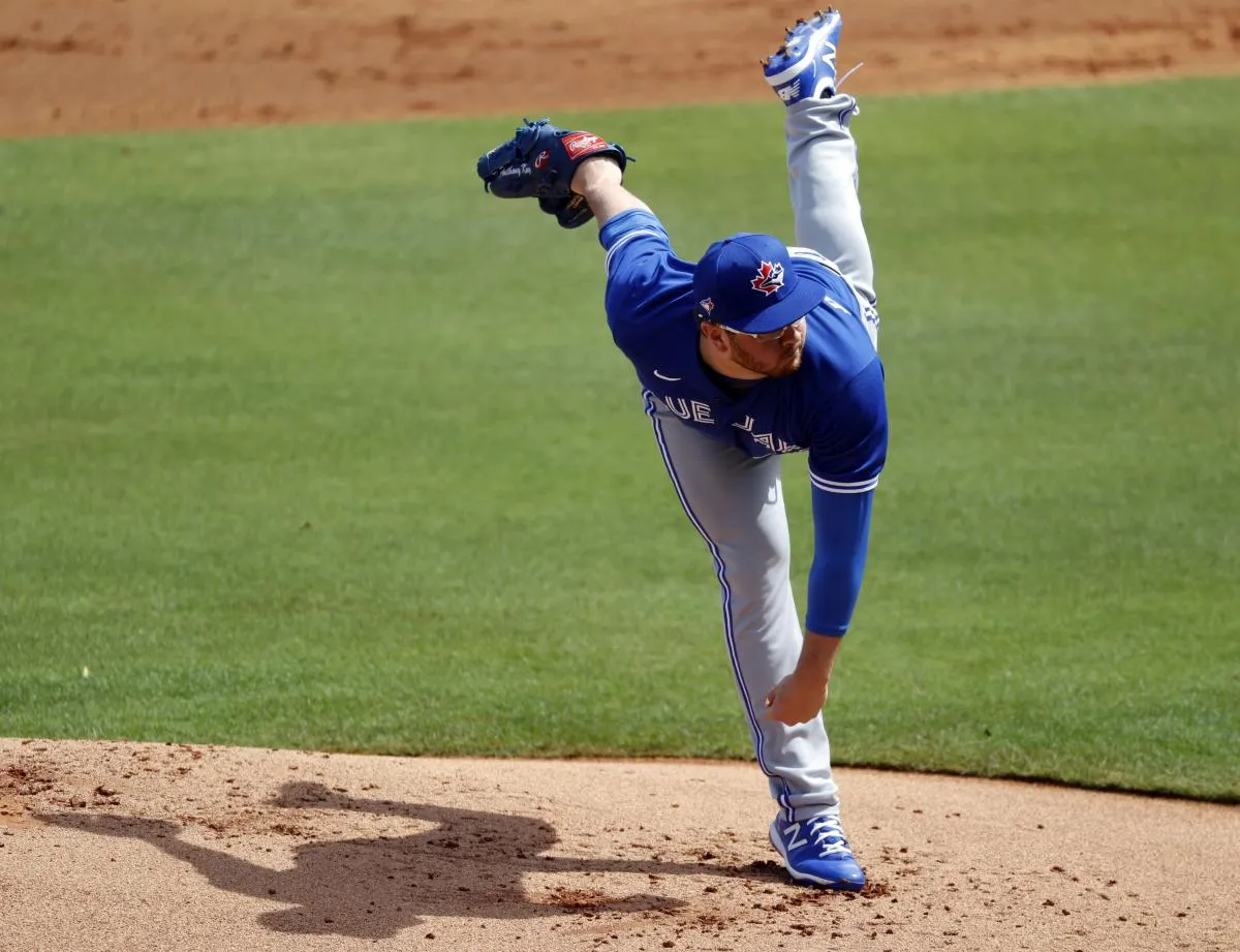 Toronto Blue Jays starting pitcher Anthony Kay (47) throws a pitch during the first inning against the New York Yankees at George M. Steinbrenner Field.