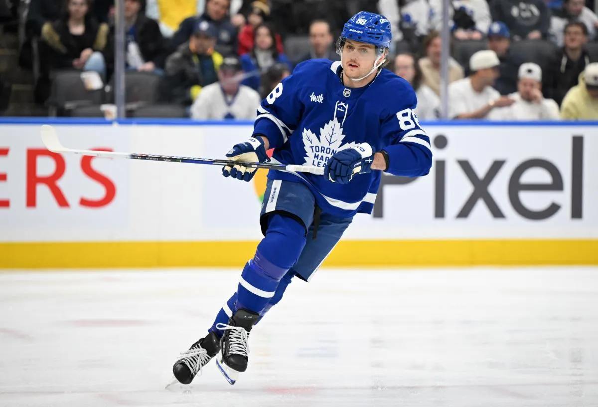Toronto Maple Leafs forward William Nylander (88) pursues the play against the Philadelphia Flyers in the first period at Scotiabank Arena.