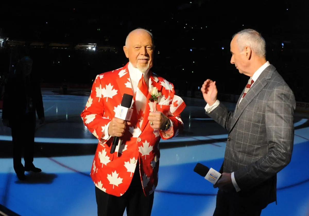 Television personality Don Cherry on air before game one of the World Cup of Hockey final between the Team Canada and the Team Europe at Air Canada Centre.