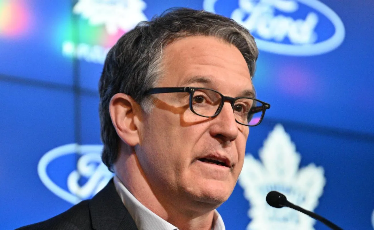Toronto Maple Leafs president Brendan Shanahan speaks during a media conference to introduce new head coach Craig Berube (not shown) at Ford Performance Centre