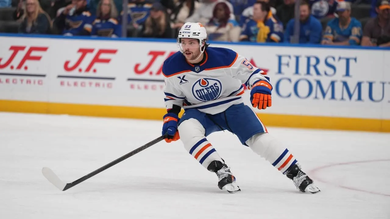 Edmonton Oilers' Isaac Howard skates during a game