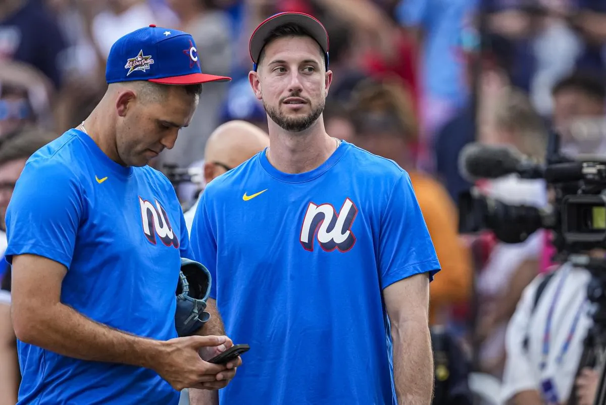 National League outfielder Kyle Tucker (30) of the Chicago Cubs on the field during workouts for the 2025 MLB All Star Game at Truist Park.