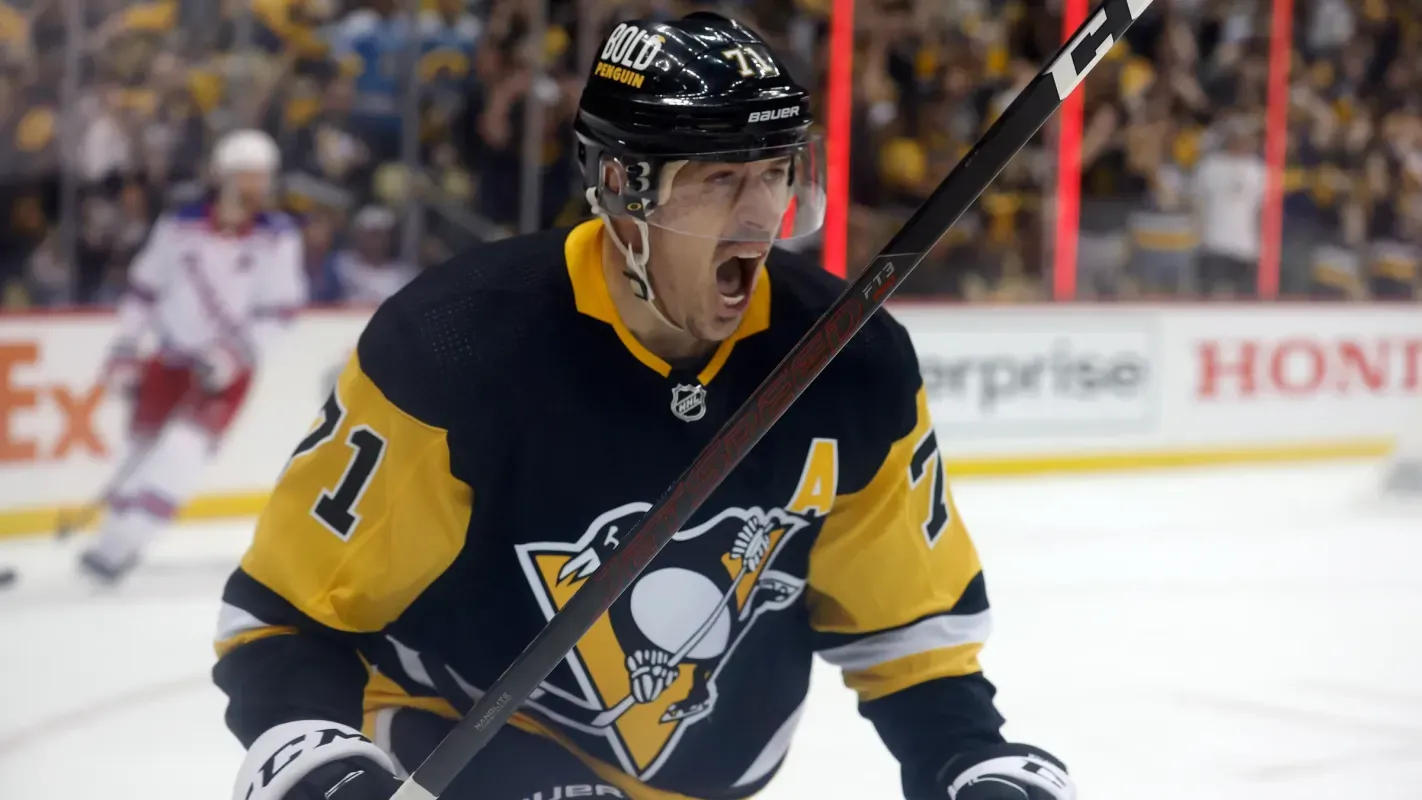 Pittsburgh Penguins' Evgeni Malkin celebrates a goal