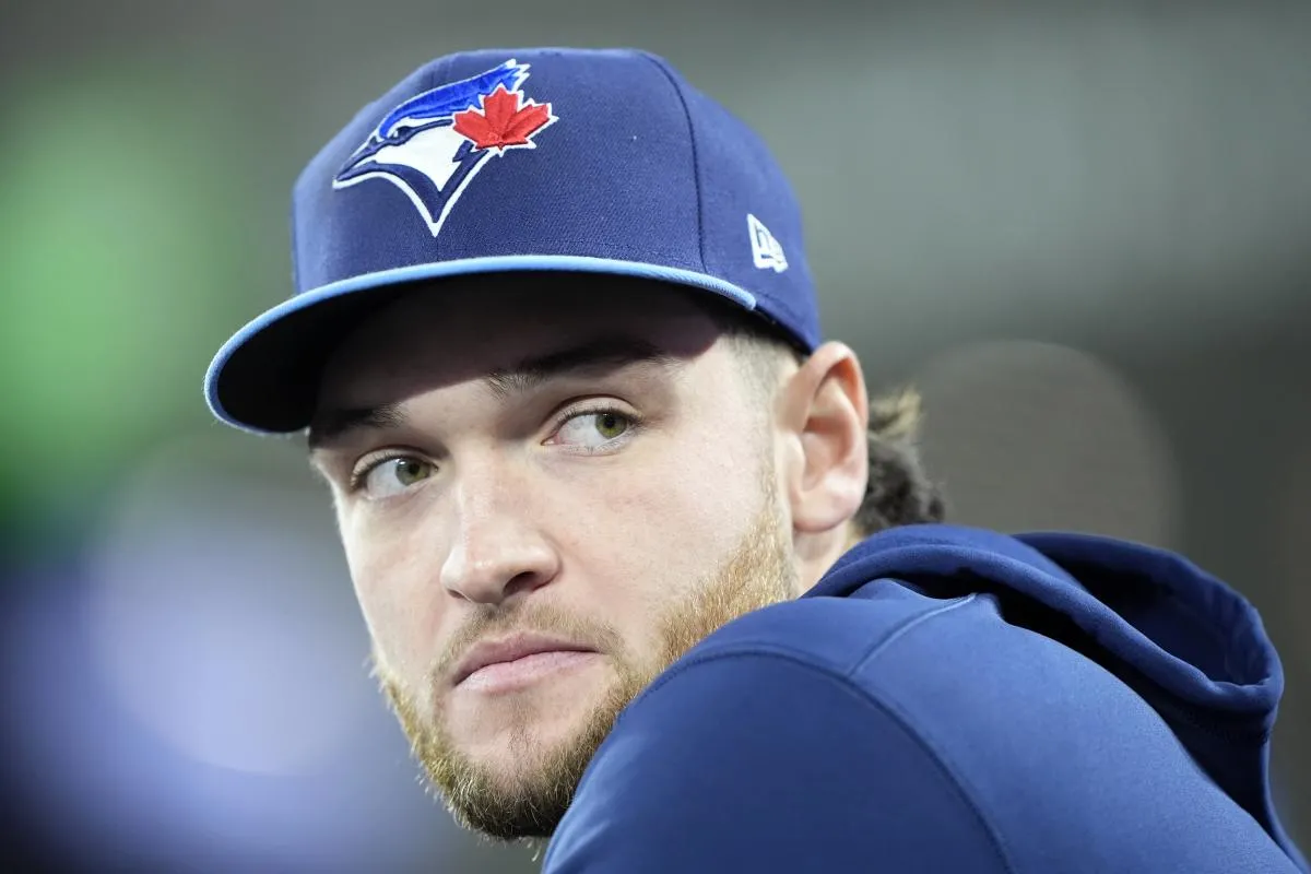 Toronto Blue Jays pitcher Trey Yesavage (39) looks on before game six of the 2025 MLB World Series against the Los Angeles Dodgers at Rogers Centre.