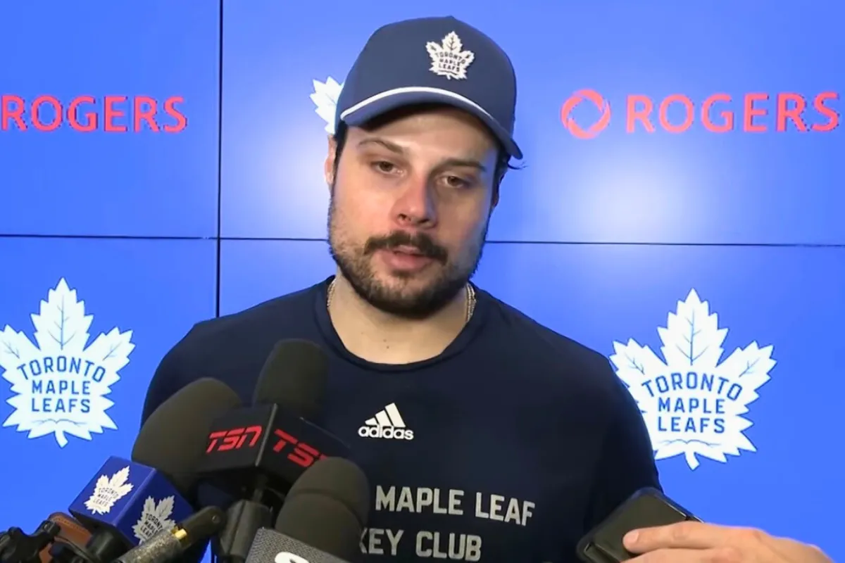 Toronto Maple Leafs center Auston Matthews speaks to reporters after Toronto's 4-1 win over Florida