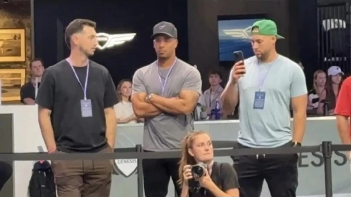 MLB free agent Kyle Tucker (left) and Toronto Blue Jays' George Springer (right) were spotted at a TGL event, along with retired outfielder Michael Brantley on Tuesday night in Palm Springs, Fla.