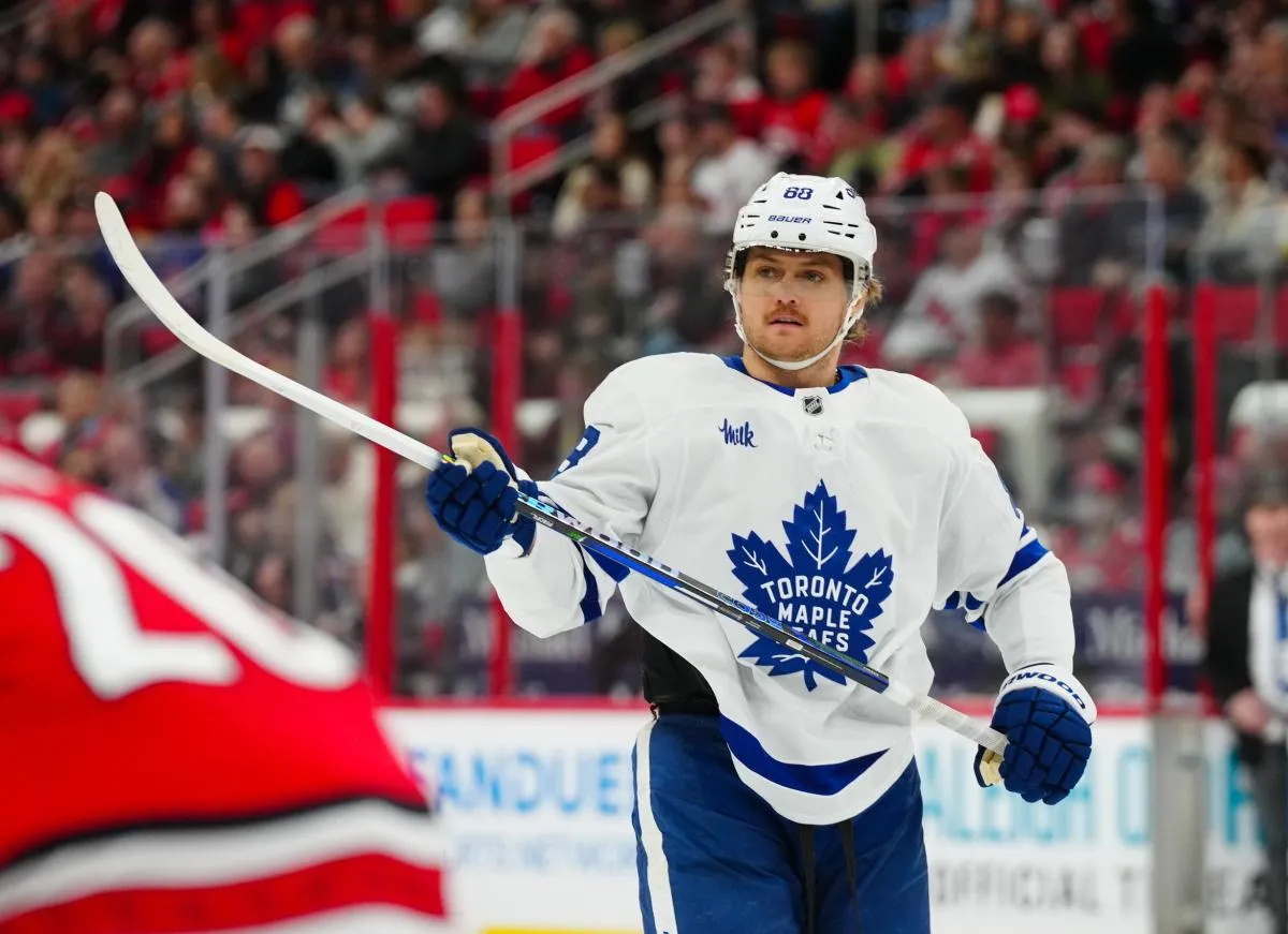 Toronto Maple Leafs right wing William Nylander (88) looks on against the Carolina Hurricanes during the second period at Lenovo Center.