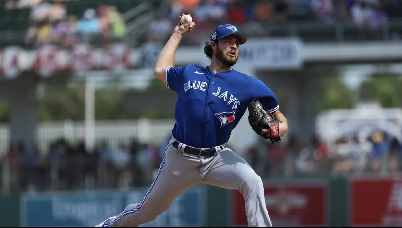 Toronto Blue Jays relief pitcher Thomas Hatch (31) throws a pitch against the Philadelphia Phillies in the fourth inning during spring training at BayCare Ballpark.
