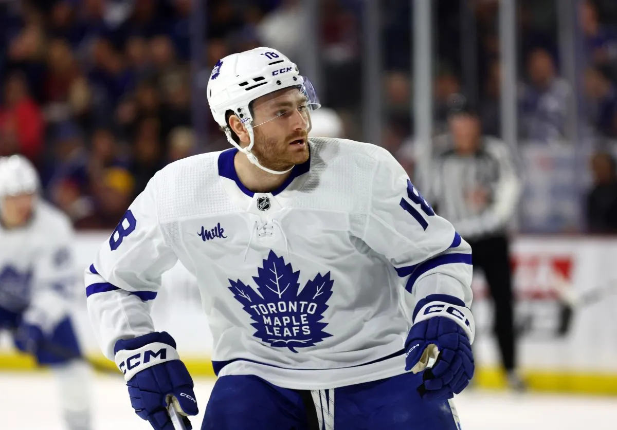 Toronto Maple Leafs forward Noah Gregor (18) against the Arizona Coyotes at Mullett Arena.