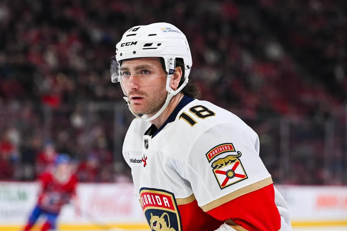 Florida Panthers left wing Noah Gregor (18) looks on against the Montreal Canadiens during the second period at Bell Centre