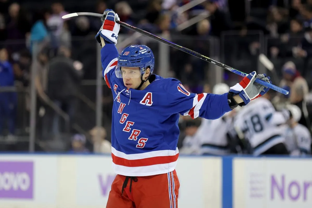 New York Rangers left wing Artemi Panarin (10) skates before the first period against the Utah Mammoth at Madison Square Garden.