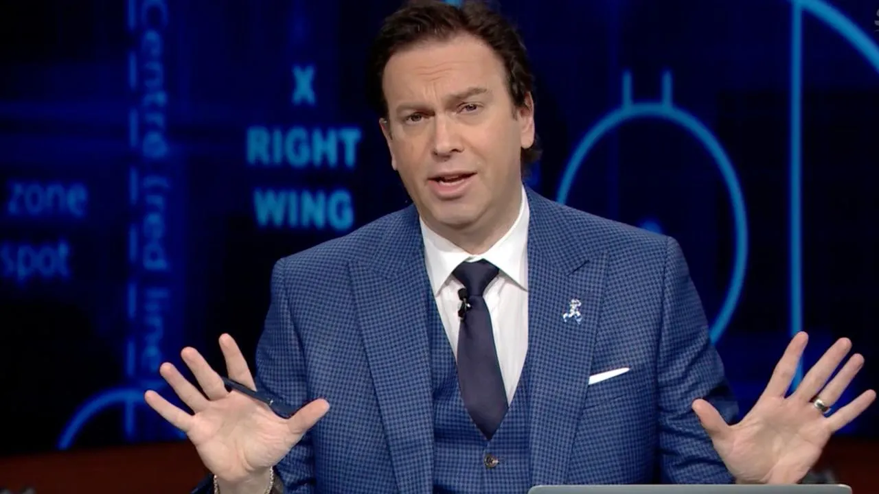 Sportsnet NHL Insider Elliotte Friedman speaks during an intermission segment for a Rogers Sportsnet broadcast.