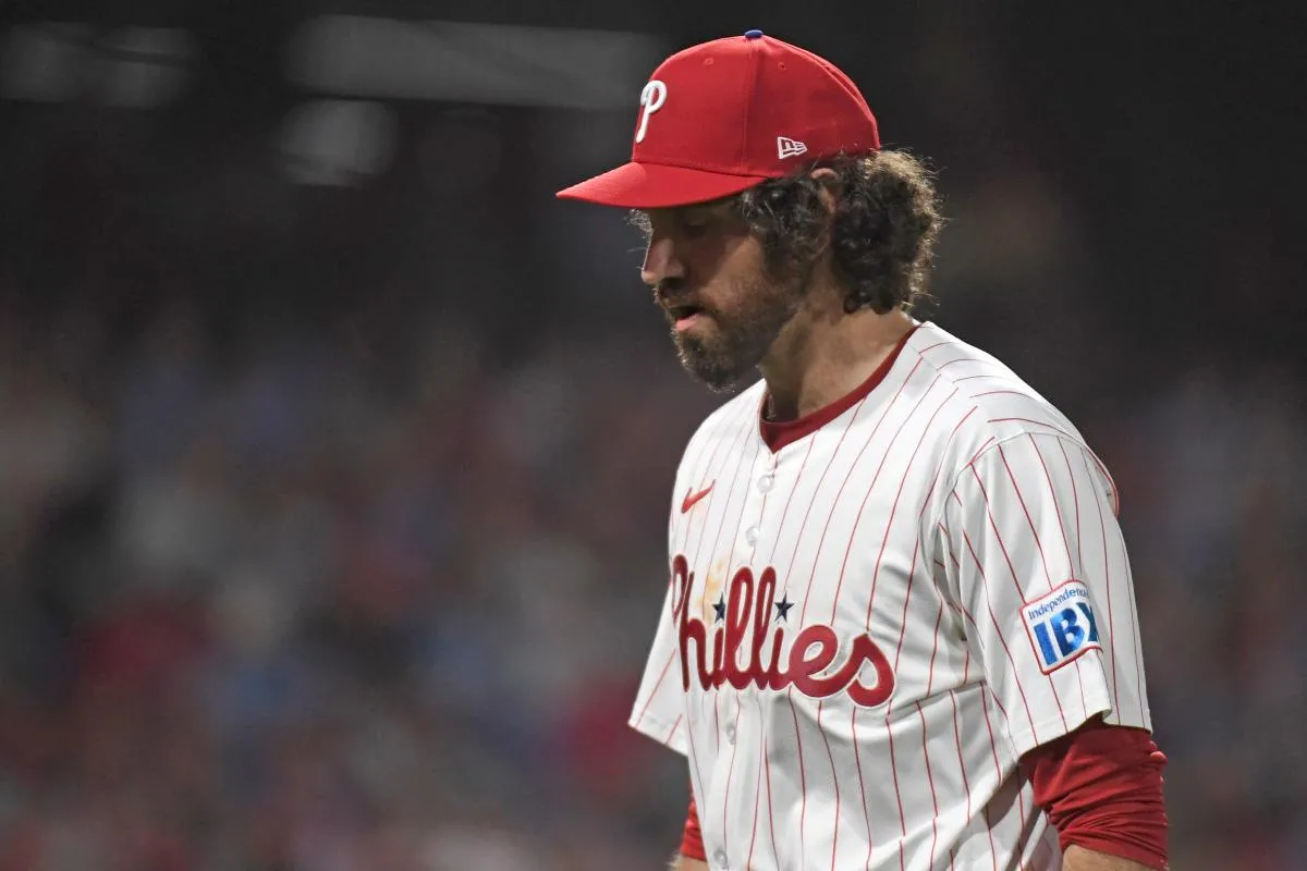 Philadelphia Phillies pitcher Jordan Romano (68) walks off the field after the seventh inning against the Seattle Mariners at Citizens Bank Park.