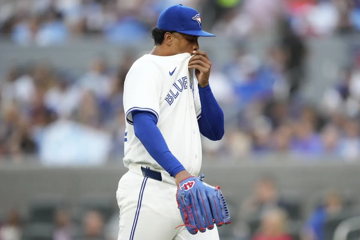 Toronto Blue Jays pitcher Genesis Cabrera (92) is pulled from the game against the Baltimore Orioles during the third inning at Rogers Centre.