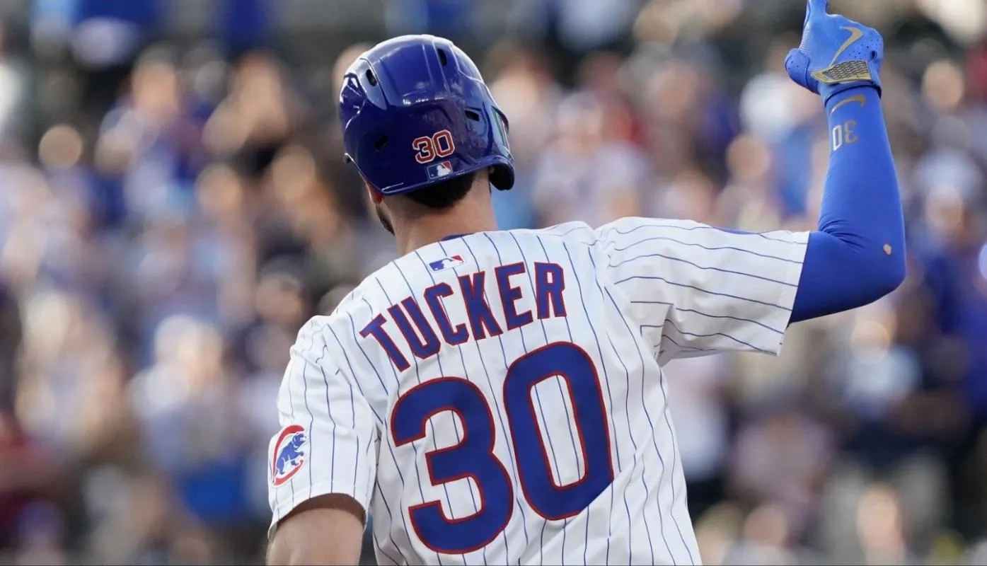 Chicago Cubs outfielder Kyle Tucker (30) gestures after hitting a home run against the Boston Red Sox during the first inning at Wrigley Field.