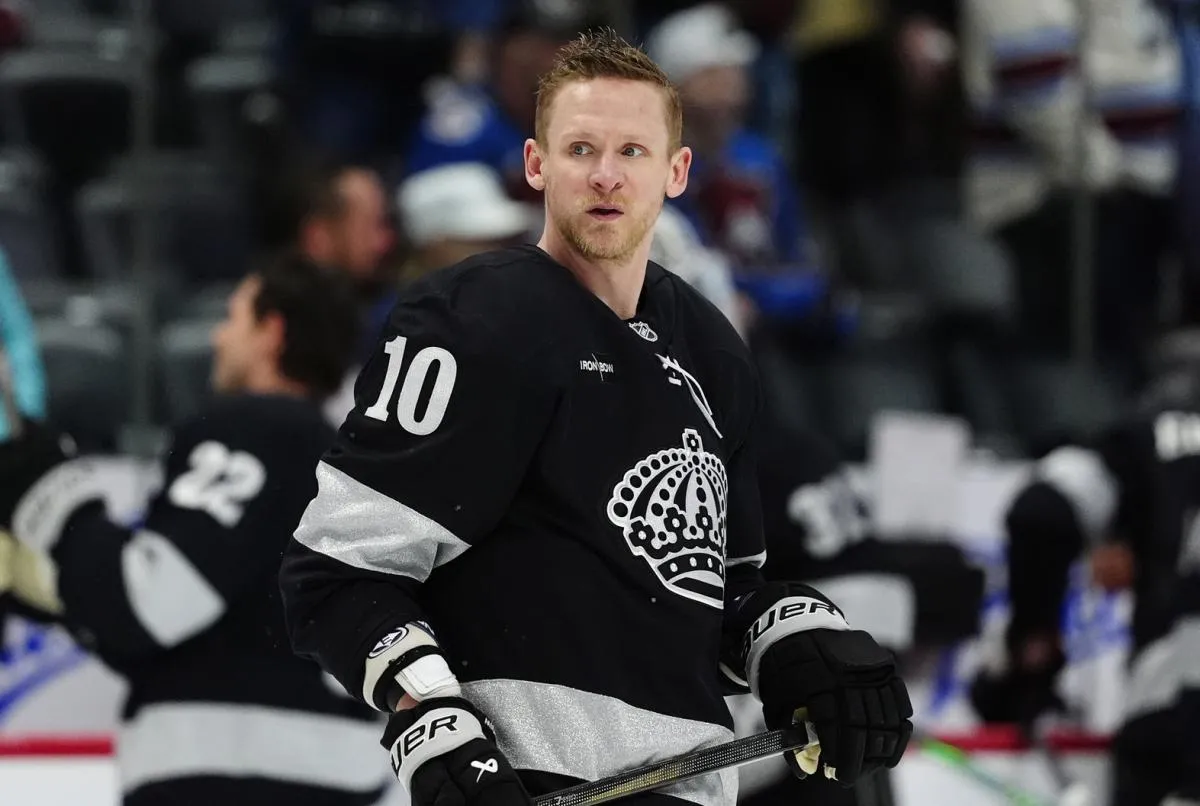 Los Angeles Kings right wing Corey Perry (10) before a game against the Colorado Avalanche at Ball Arena.