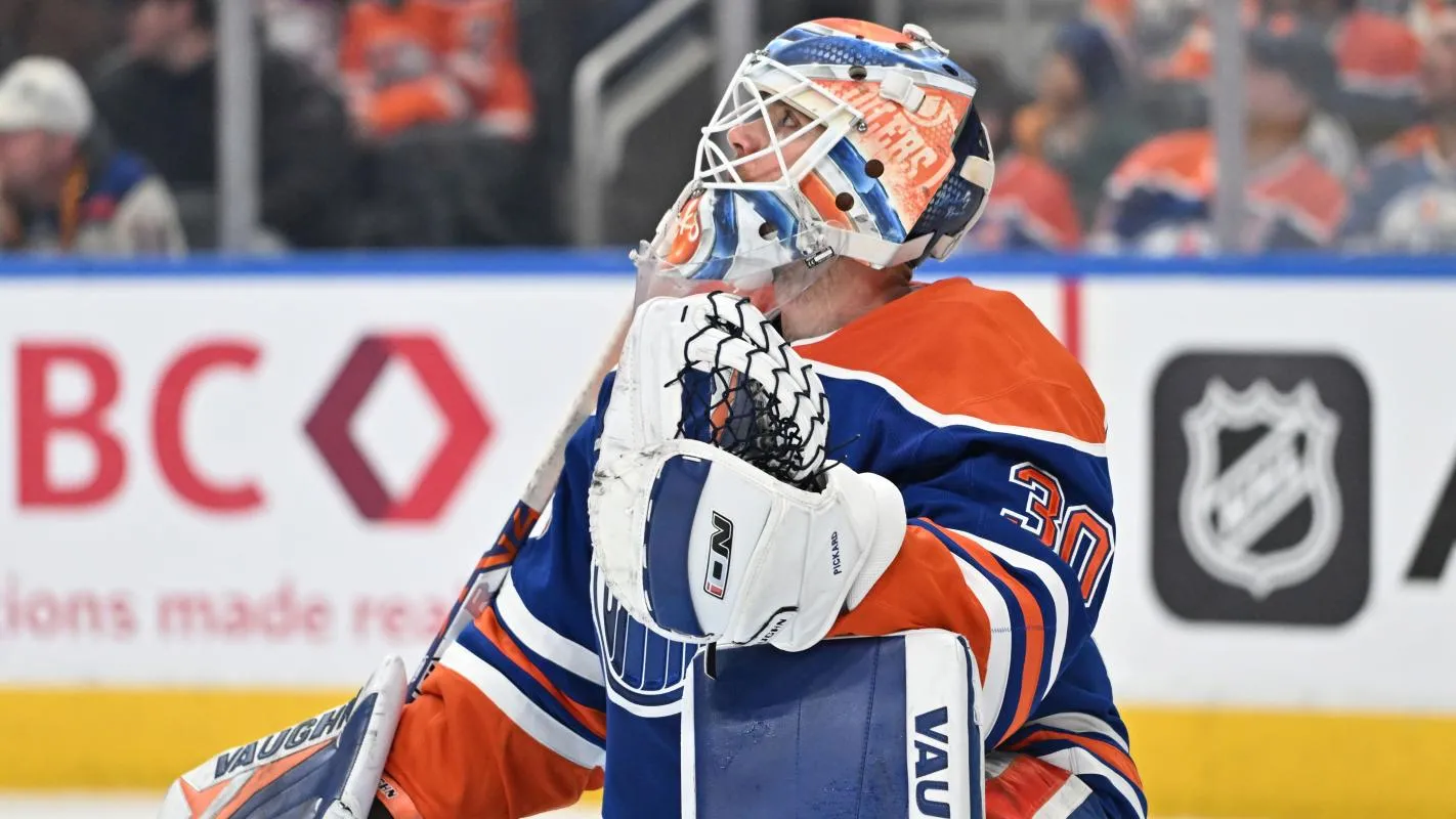 Edmonton Oilers goalie Calvin Pickard (30) is seen out on the ice as the Edmonton Oilers take on the Philadelphia Flyers during the second period at Rogers Place.