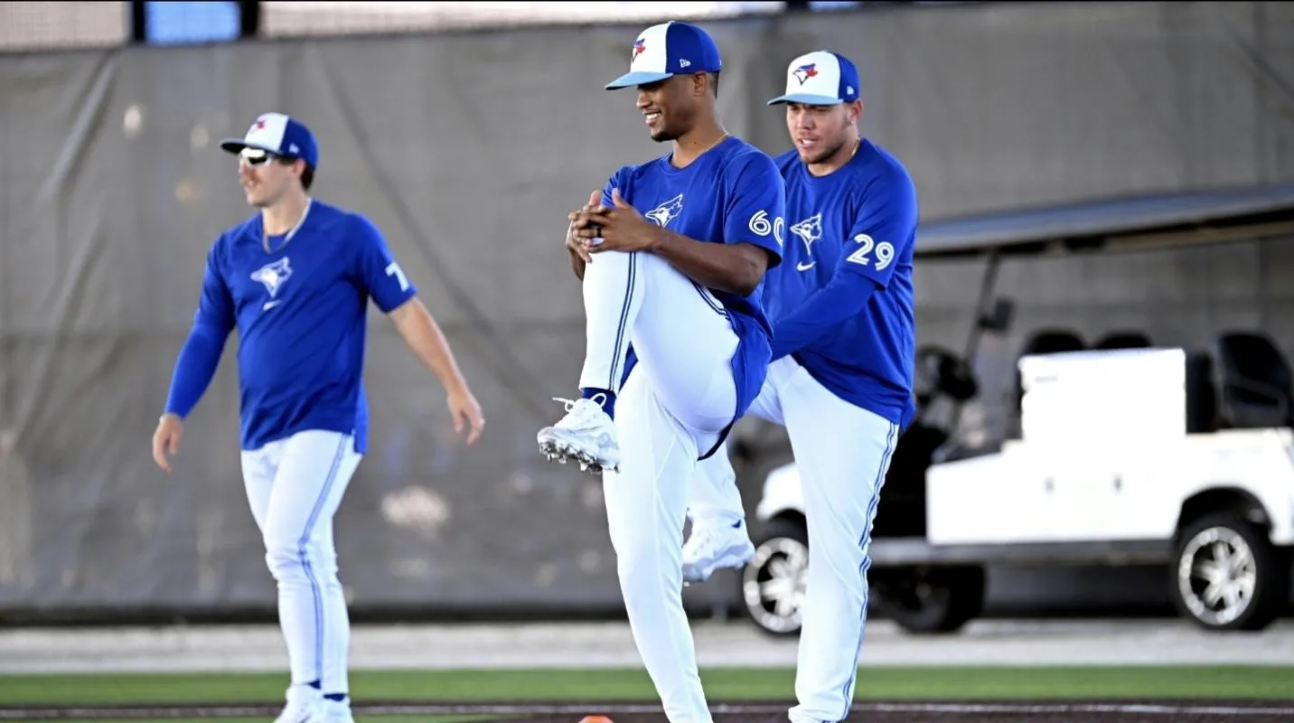 Toronto Blue Jays pitcher Yosver Zulueta (60) stretches at the Blue Jays Player Development Complex.