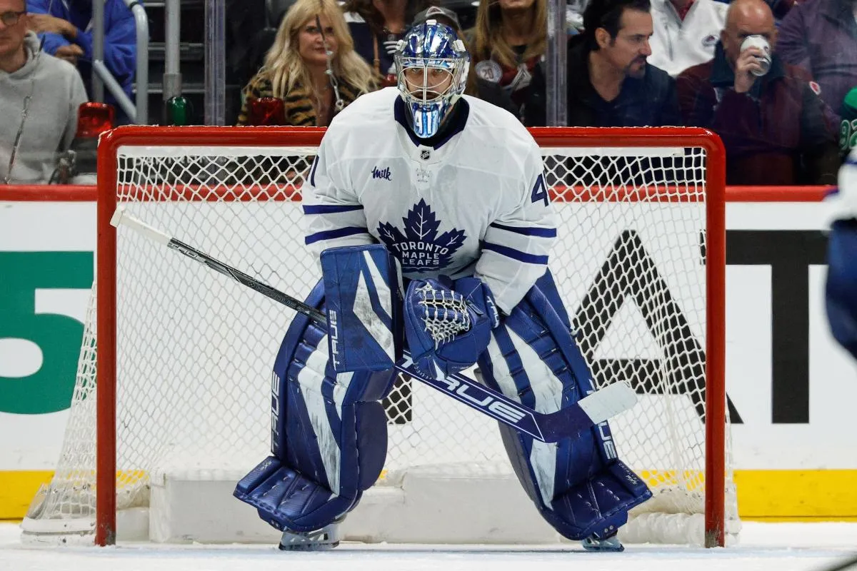 Toronto Maple Leafs goaltender Anthony Stolarz (41) in the third period against the Colorado Avalanche at Ball Arena.