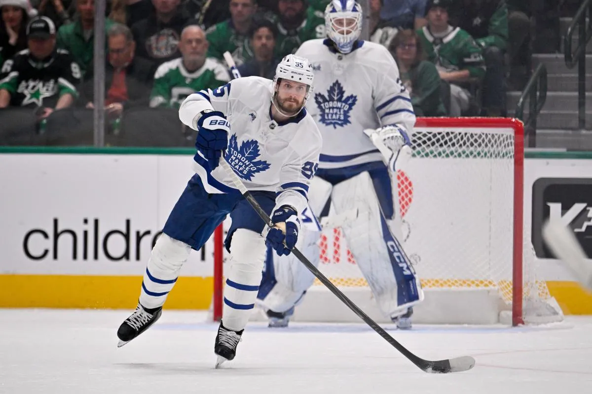 Toronto Maple Leafs defenseman Oliver Ekman-Larsson (95) skates against the Dallas Stars during the game at the American Airlines Center.